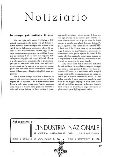 L'industria nazionale rivista mensile dell'autarchia