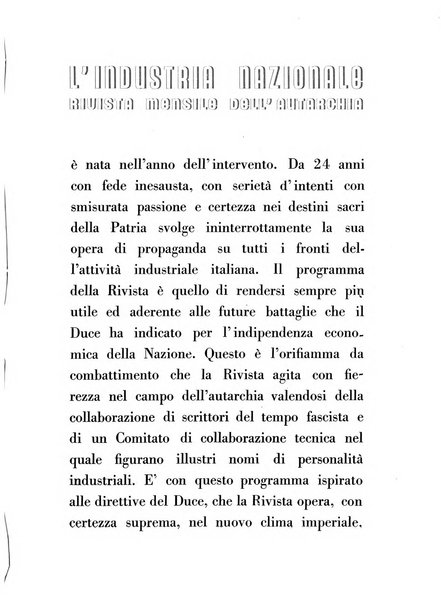 L'industria nazionale rivista mensile dell'autarchia