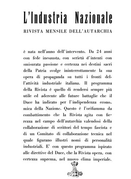 L'industria nazionale rivista mensile dell'autarchia