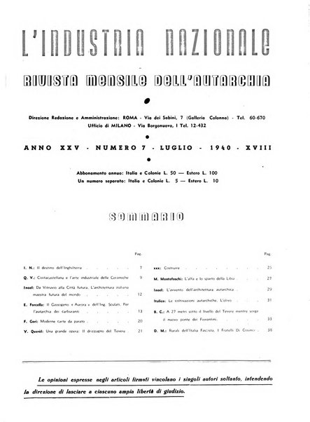 L'industria nazionale rivista mensile dell'autarchia