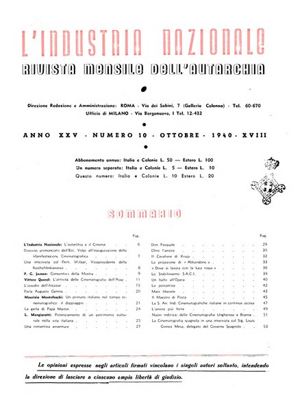 L'industria nazionale rivista mensile dell'autarchia