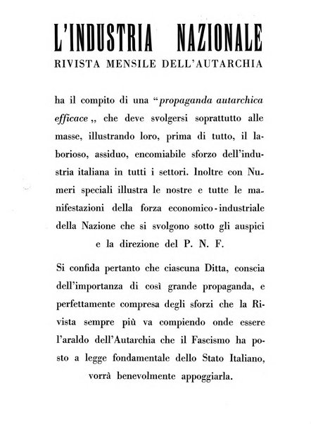 L'industria nazionale rivista mensile dell'autarchia