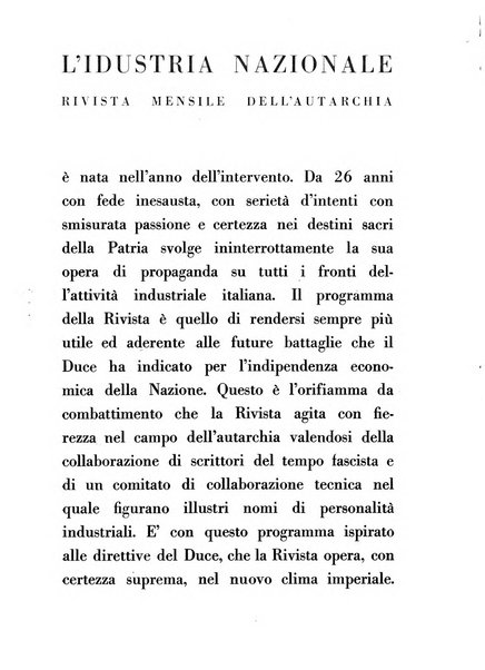 L'industria nazionale rivista mensile dell'autarchia