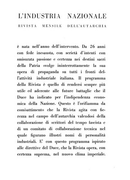 L'industria nazionale rivista mensile dell'autarchia