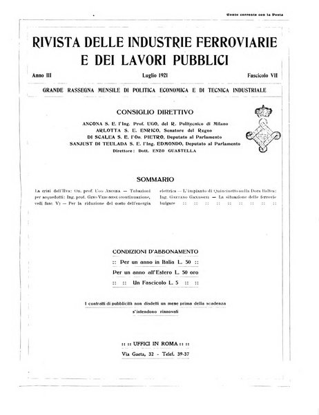 Rivista delle industrie ferroviarie e dei lavori pubblici grande rassegna di politica economica e di tecnica industriale