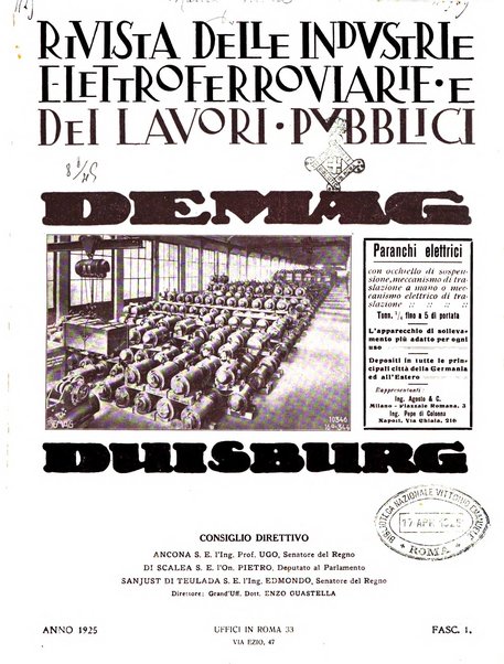 Rivista delle industrie elettro-ferroviarie e dei lavori pubblici grande rassegna mensile di politica economica e di tecnica industriale