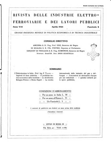 Rivista delle industrie elettro-ferroviarie e dei lavori pubblici grande rassegna mensile di politica economica e di tecnica industriale