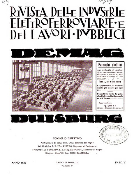 Rivista delle industrie elettro-ferroviarie e dei lavori pubblici grande rassegna mensile di politica economica e di tecnica industriale