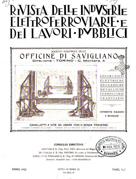 Rivista delle industrie elettro-ferroviarie e dei lavori pubblici grande rassegna mensile di politica economica e di tecnica industriale