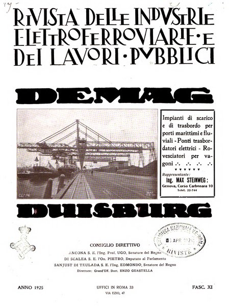 Rivista delle industrie elettro-ferroviarie e dei lavori pubblici grande rassegna mensile di politica economica e di tecnica industriale