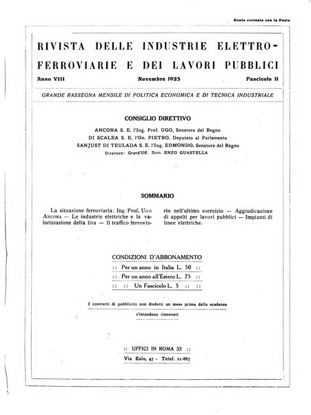 Rivista delle industrie elettro-ferroviarie e dei lavori pubblici grande rassegna mensile di politica economica e di tecnica industriale