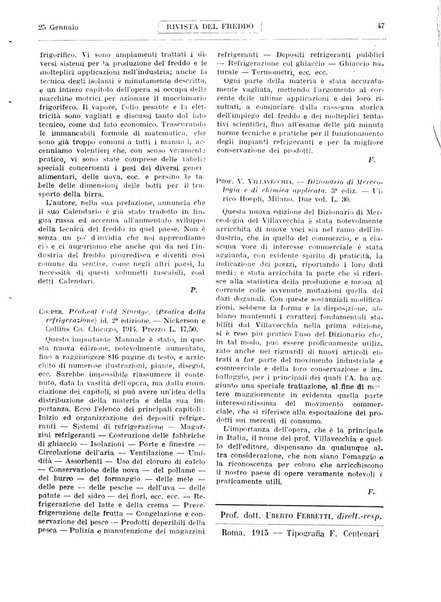 Rivista del freddo periodico mensile illustrato tecnico, scientifico, economico, commerciale