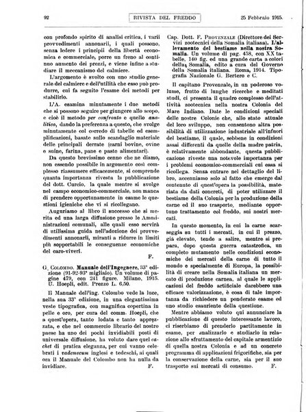 Rivista del freddo periodico mensile illustrato tecnico, scientifico, economico, commerciale