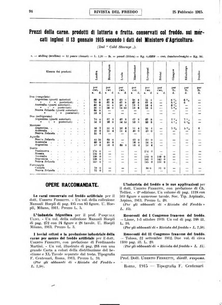 Rivista del freddo periodico mensile illustrato tecnico, scientifico, economico, commerciale