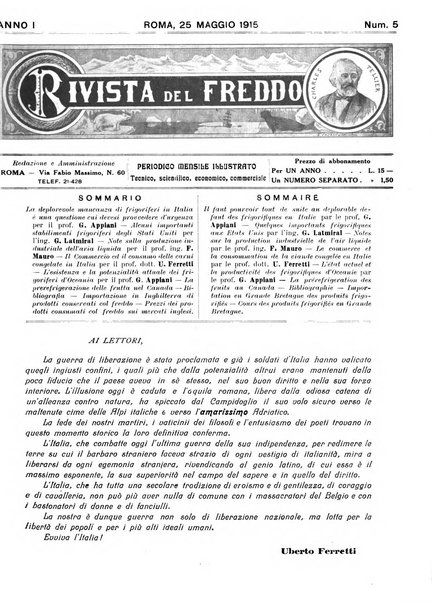 Rivista del freddo periodico mensile illustrato tecnico, scientifico, economico, commerciale