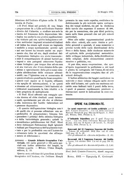 Rivista del freddo periodico mensile illustrato tecnico, scientifico, economico, commerciale