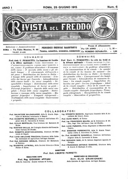 Rivista del freddo periodico mensile illustrato tecnico, scientifico, economico, commerciale