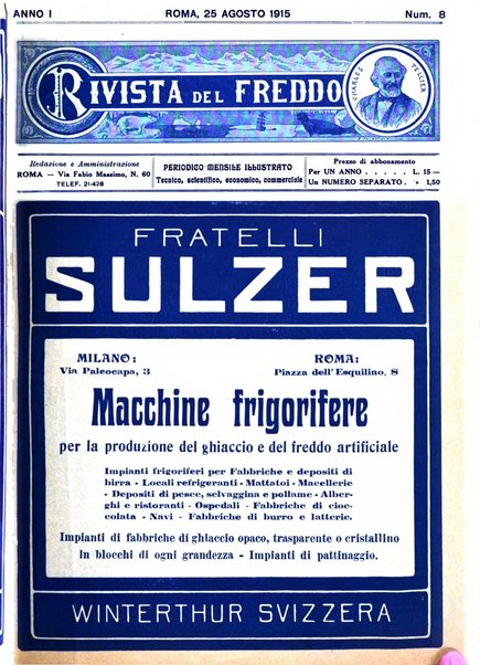 Rivista del freddo periodico mensile illustrato tecnico, scientifico, economico, commerciale