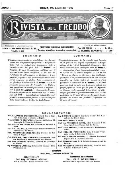 Rivista del freddo periodico mensile illustrato tecnico, scientifico, economico, commerciale