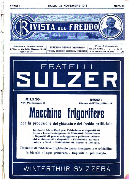 Rivista del freddo periodico mensile illustrato tecnico, scientifico, economico, commerciale