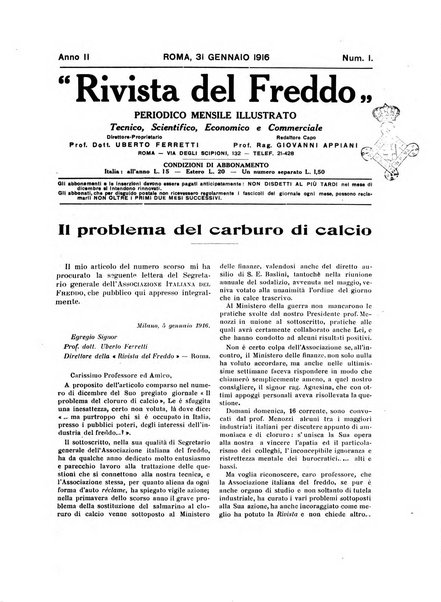 Rivista del freddo periodico mensile illustrato tecnico, scientifico, economico, commerciale