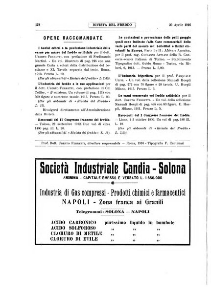 Rivista del freddo periodico mensile illustrato tecnico, scientifico, economico, commerciale