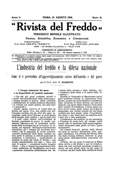 Rivista del freddo periodico mensile illustrato tecnico, scientifico, economico, commerciale