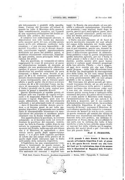 Rivista del freddo periodico mensile illustrato tecnico, scientifico, economico, commerciale