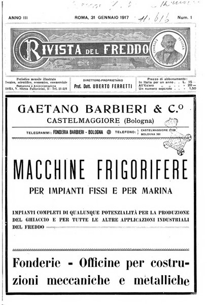 Rivista del freddo periodico mensile illustrato tecnico, scientifico, economico, commerciale