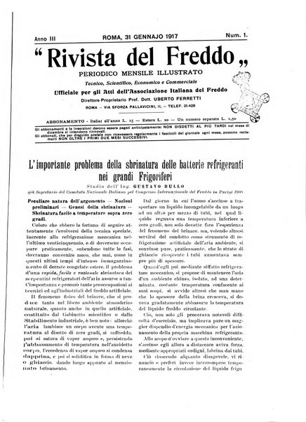 Rivista del freddo periodico mensile illustrato tecnico, scientifico, economico, commerciale