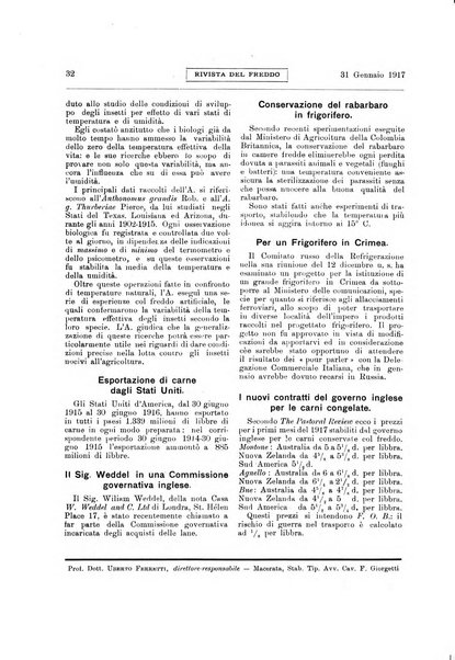 Rivista del freddo periodico mensile illustrato tecnico, scientifico, economico, commerciale