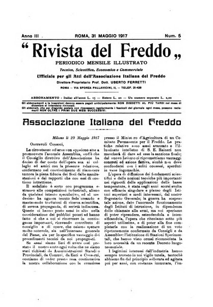 Rivista del freddo periodico mensile illustrato tecnico, scientifico, economico, commerciale