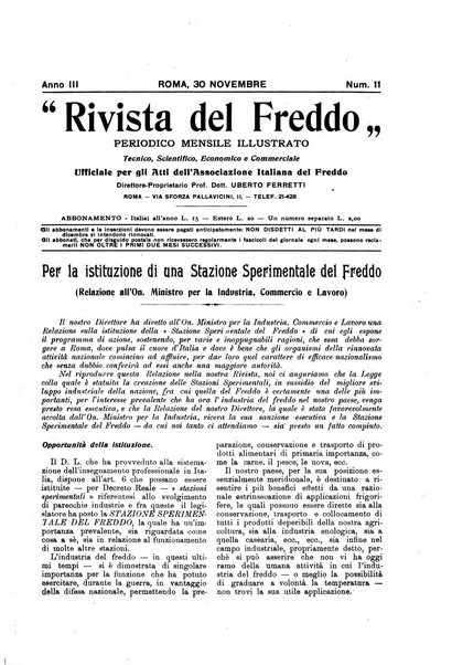 Rivista del freddo periodico mensile illustrato tecnico, scientifico, economico, commerciale