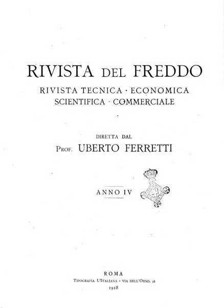 Rivista del freddo periodico mensile illustrato tecnico, scientifico, economico, commerciale