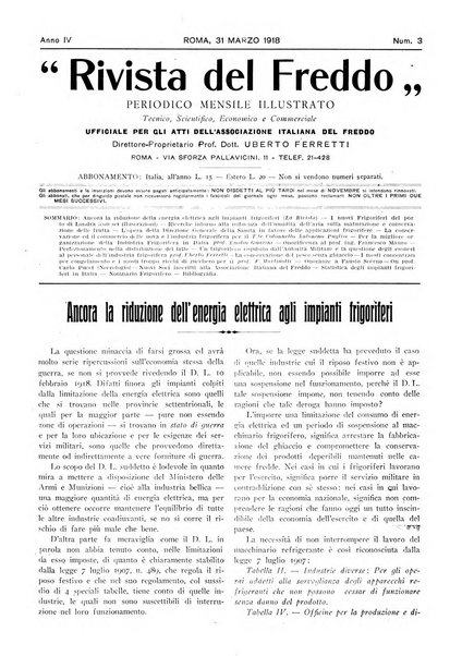 Rivista del freddo periodico mensile illustrato tecnico, scientifico, economico, commerciale