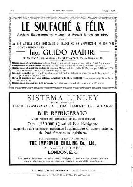 Rivista del freddo periodico mensile illustrato tecnico, scientifico, economico, commerciale