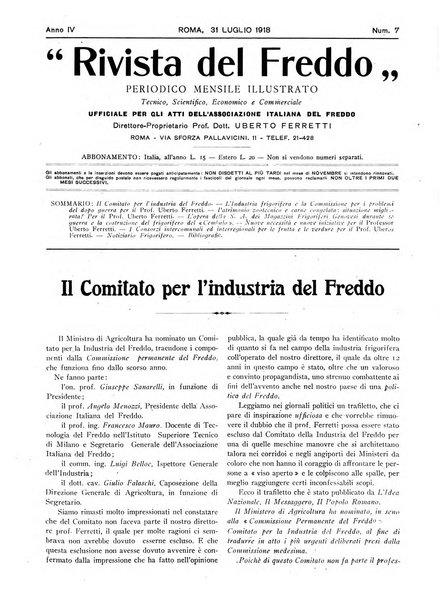 Rivista del freddo periodico mensile illustrato tecnico, scientifico, economico, commerciale