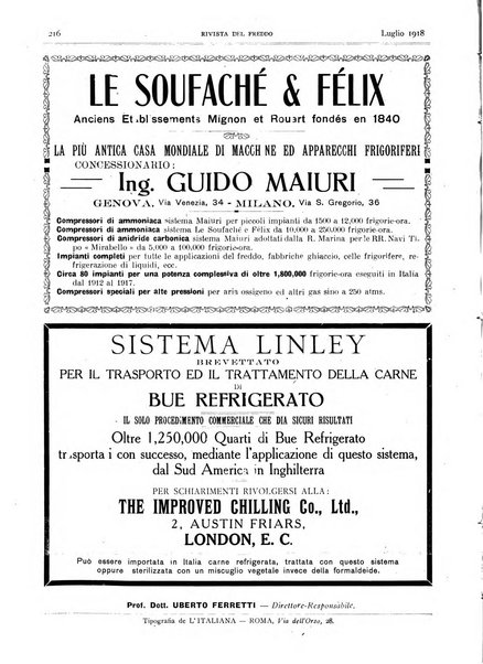 Rivista del freddo periodico mensile illustrato tecnico, scientifico, economico, commerciale