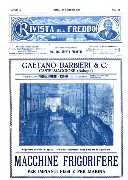 Rivista del freddo periodico mensile illustrato tecnico, scientifico, economico, commerciale