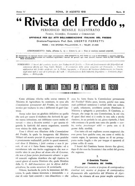 Rivista del freddo periodico mensile illustrato tecnico, scientifico, economico, commerciale