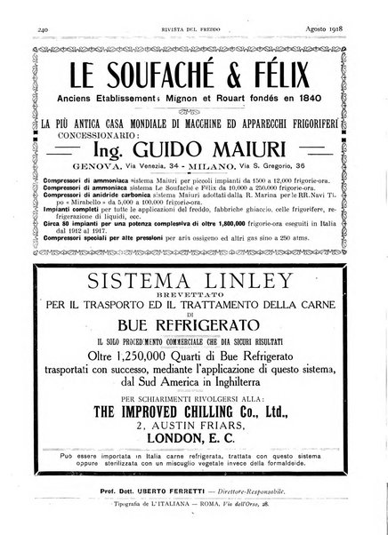 Rivista del freddo periodico mensile illustrato tecnico, scientifico, economico, commerciale