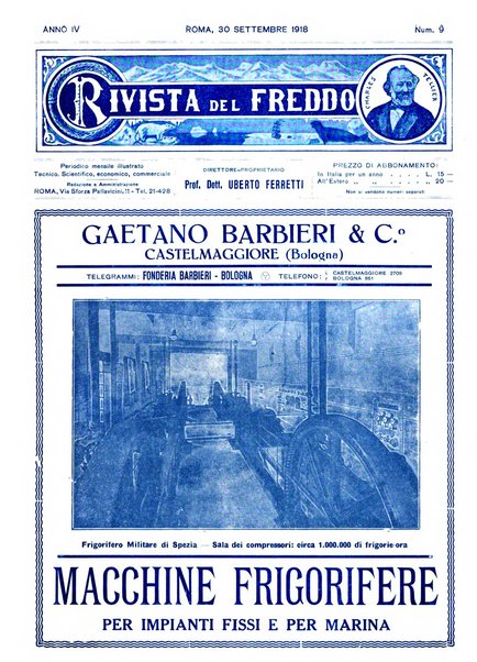 Rivista del freddo periodico mensile illustrato tecnico, scientifico, economico, commerciale