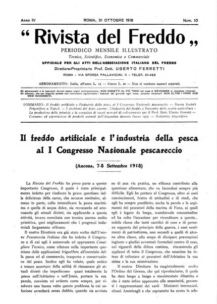 Rivista del freddo periodico mensile illustrato tecnico, scientifico, economico, commerciale