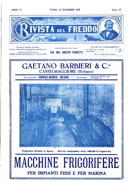 Rivista del freddo periodico mensile illustrato tecnico, scientifico, economico, commerciale