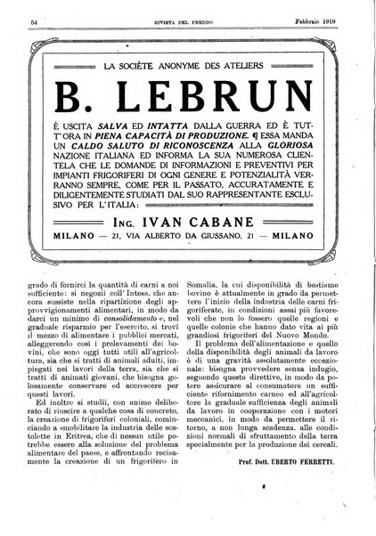 Rivista del freddo periodico mensile illustrato tecnico, scientifico, economico, commerciale