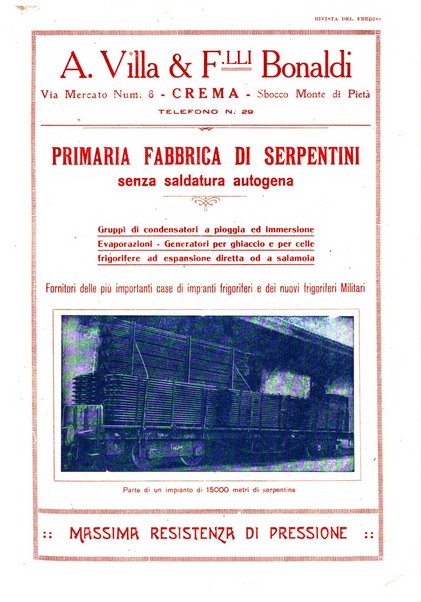 Rivista del freddo periodico mensile illustrato tecnico, scientifico, economico, commerciale