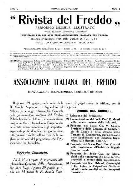 Rivista del freddo periodico mensile illustrato tecnico, scientifico, economico, commerciale