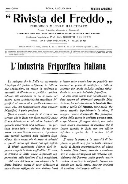 Rivista del freddo periodico mensile illustrato tecnico, scientifico, economico, commerciale