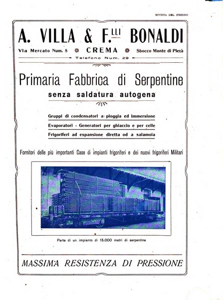 Rivista del freddo periodico mensile illustrato tecnico, scientifico, economico, commerciale