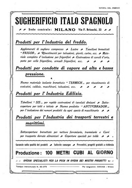 Rivista del freddo periodico mensile illustrato tecnico, scientifico, economico, commerciale